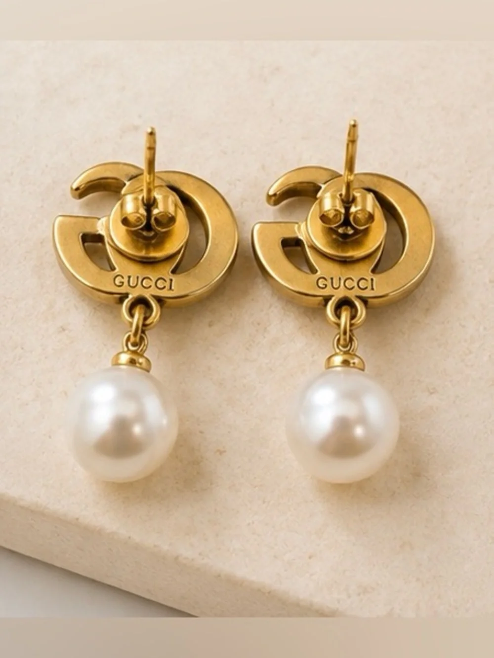 Gold-Tone Faux Pearl Drop Earrings – Classic Statement Dangle Earrings